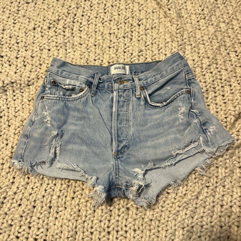 Agolde Faded Blue Ripped Jean Shorts